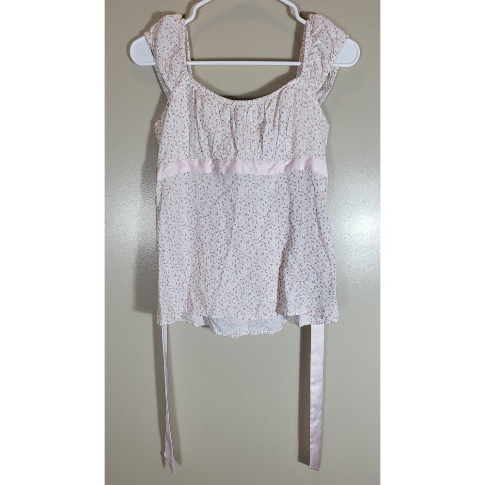Hollister Pink Floral Tie Back Top S Cottagecore Coquette Romantic Babydoll
